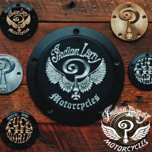 Indian Larryロゴ タイマーカバー グロスブラック Indian Larry