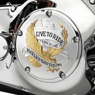 ゴールド・LIVE TO RIDEロゴ・ダービーカバー |ハーレーパーツ専門店