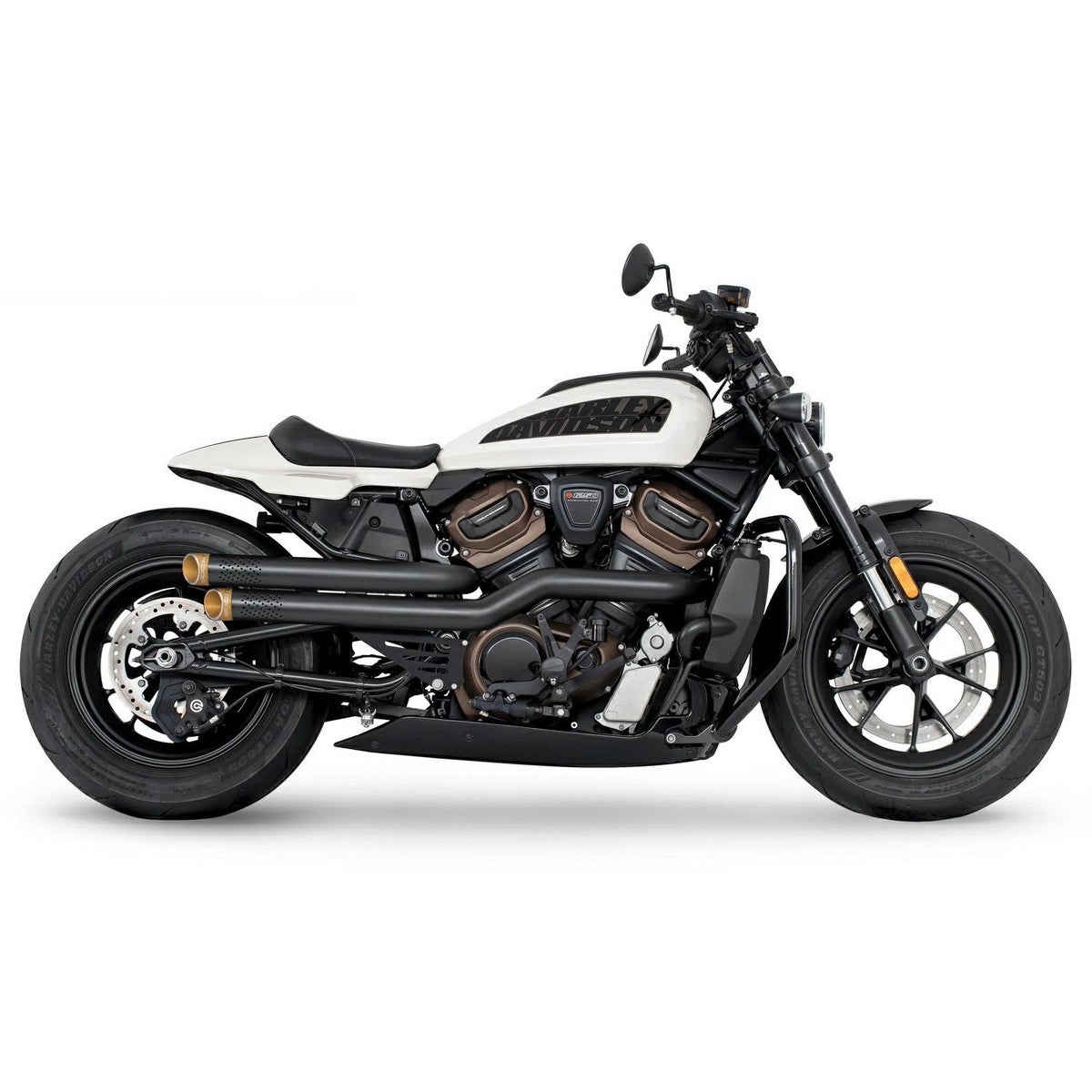 スポーツスターS インディペンデンス 2-2 ハイマウント フルエキゾーストマフラー (ブラック/ゴールドスラッシュ) フリーダムパフォーマンス3