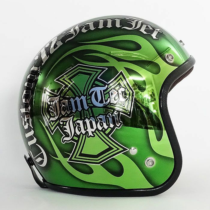 逸品モノシリーズ New Cross ジェットヘルメット メッキベース グリーン 72JAM