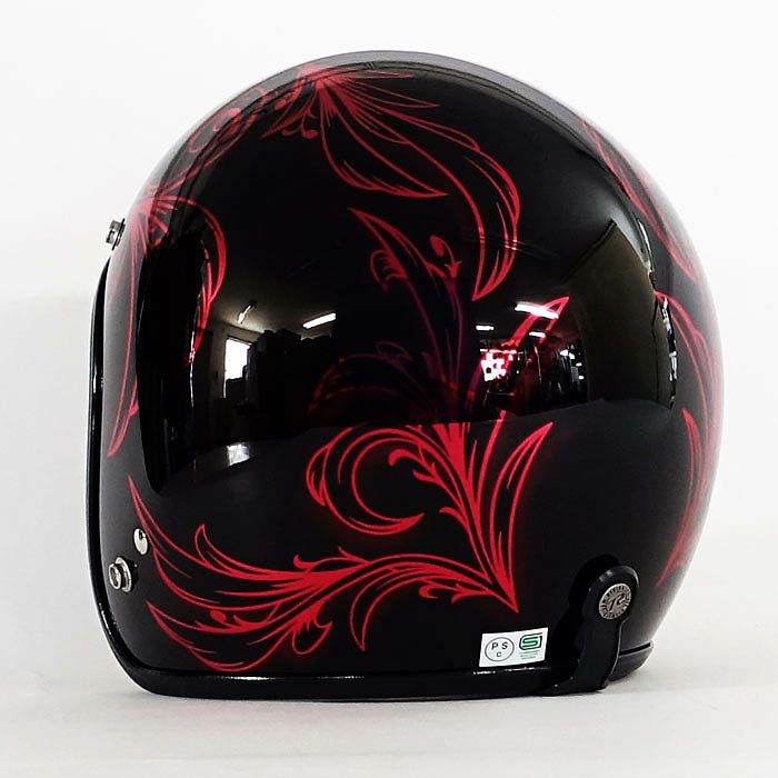逸品モノシリーズ リーフブラック ジェットヘルメット メッキレッド 72JAM 5