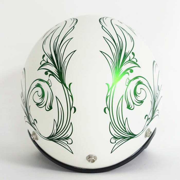 逸品モノシリーズ リーフ マットホワイト ジェットヘルメット メッキグリーン 72JAM 4