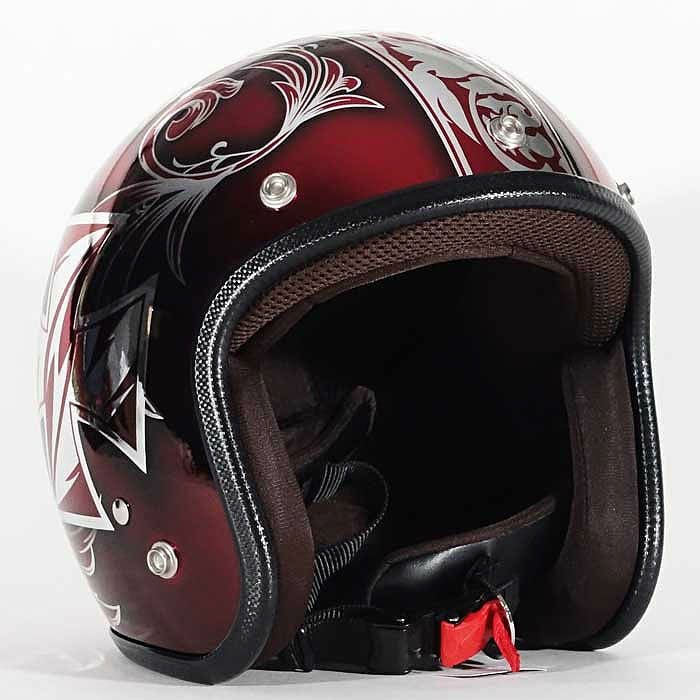 逸品モノシリーズ サイドクロス リーフ ジェットヘルメット メッキ、レッド 72JAM 2