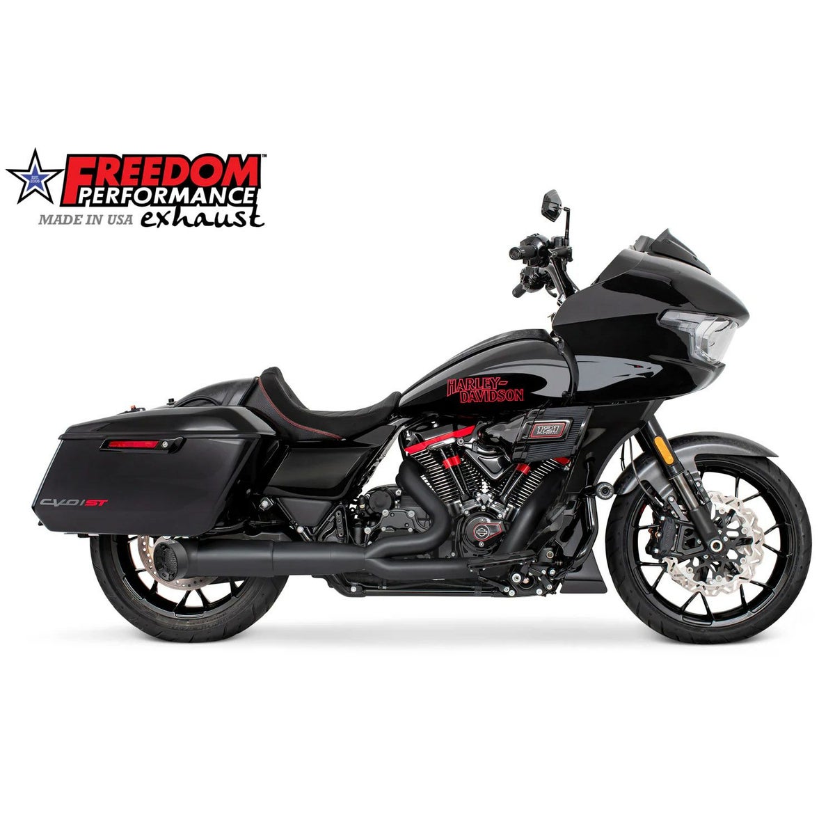 M8ツーリング 4.5インチ ミッドレングス ターンアウト 2-1フルエキゾーストマフラー ストレートエンド (ブラック) フリーダムパフォーマンス1