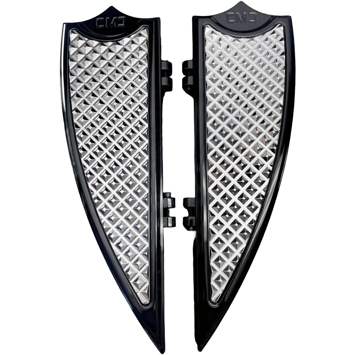 1986～2017 FL ソフテイル ELEV8 ライダーフロアボード (ブラック/クロームインサート) CMC