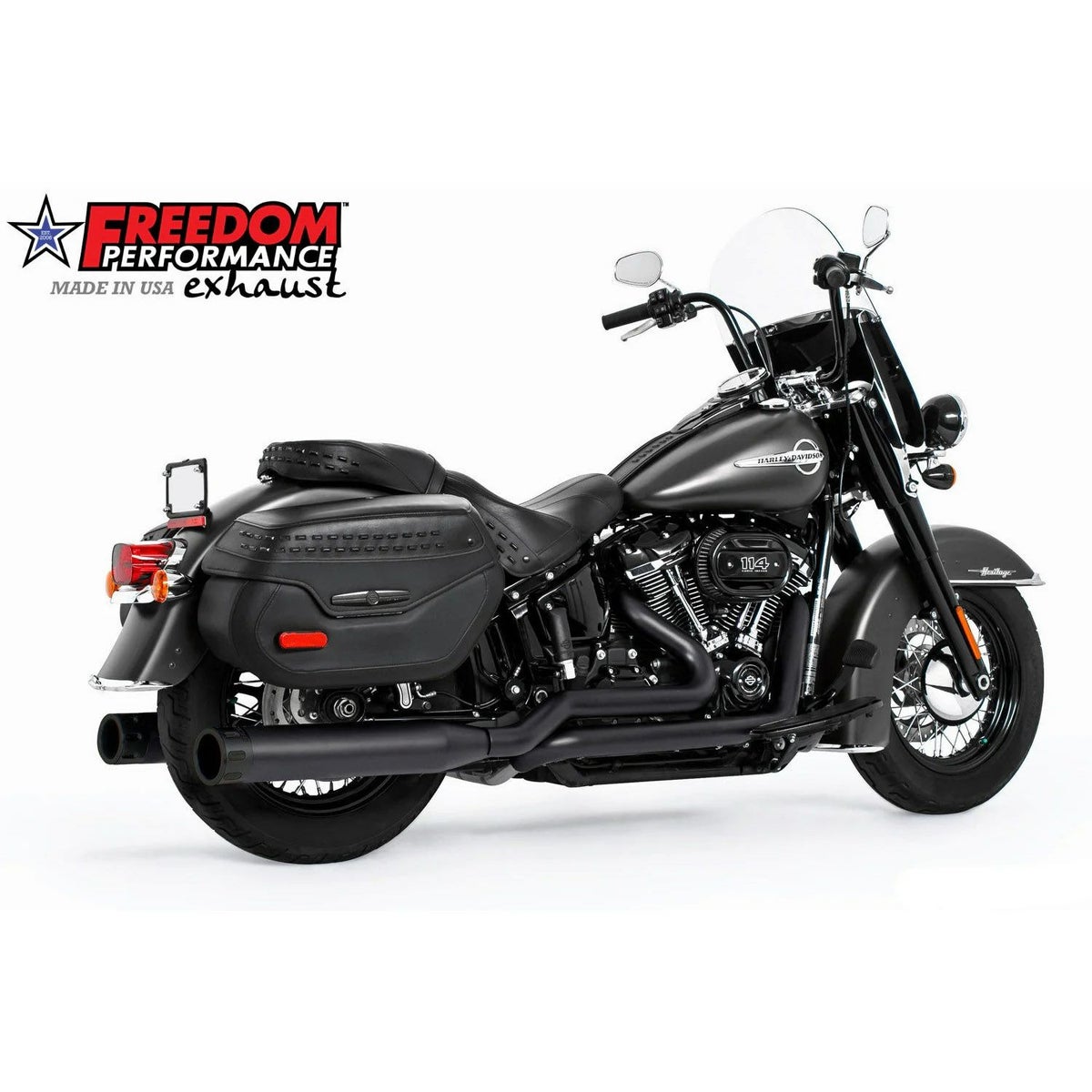 M8ソフテイル トゥルーデュアルエキゾースト用 4インチ スリップオンマフラー ストレート (ブラック) フリーダムパフォーマンス3