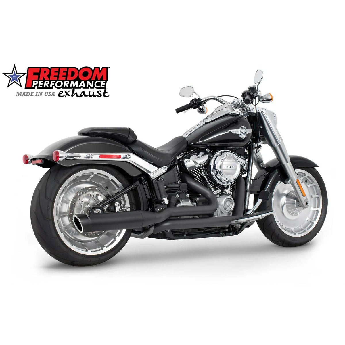 M8ソフテイル トゥルーデュアルエキゾースト用 4インチ スリップオンマフラー スラッシュ (ブラック/コントラスト) フリーダムパフォーマンス4