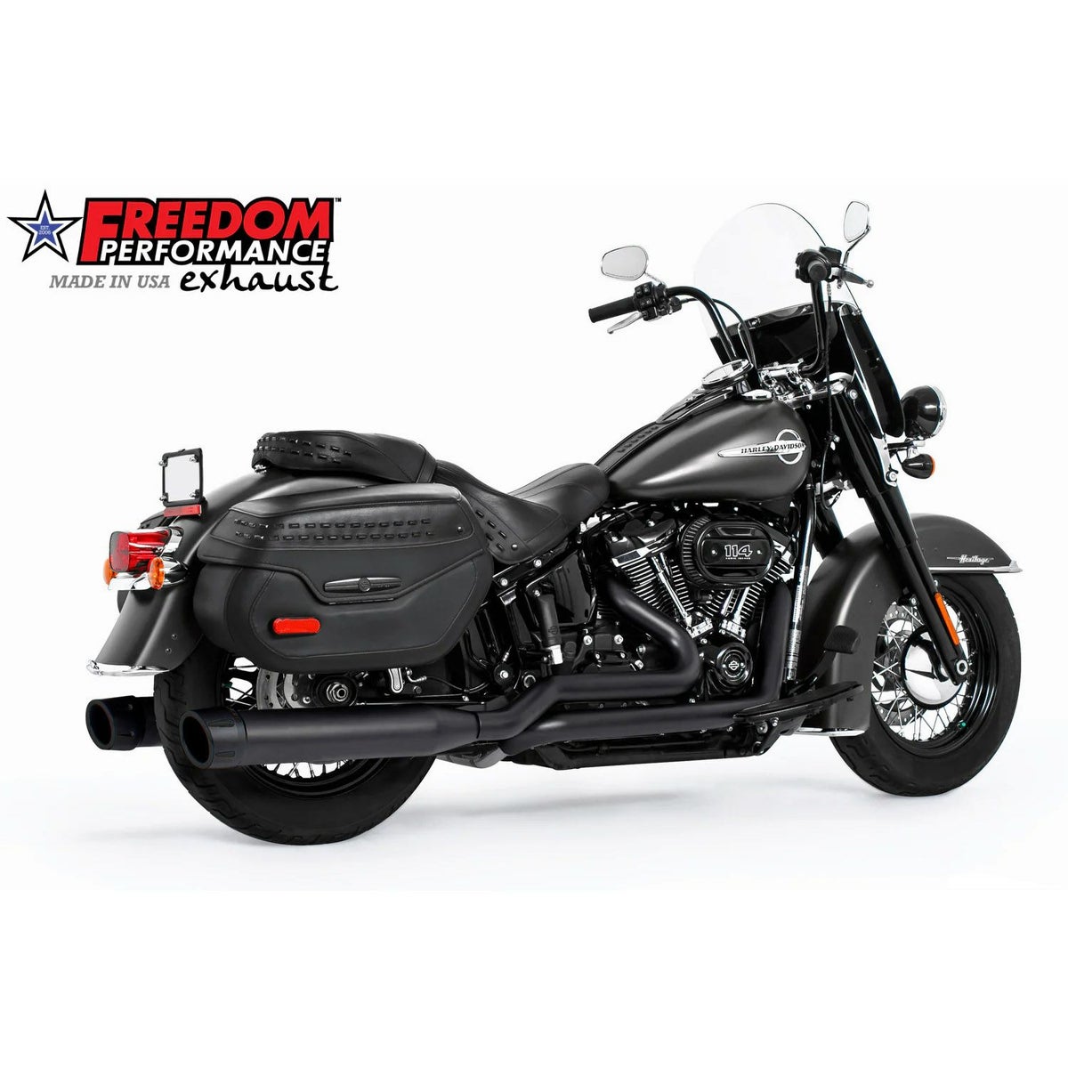 M8ソフテイル トゥルーデュアルエキゾースト用 4インチ スリップオンマフラー コンバットフルーテッド (ブラック) フリーダムパフォーマンス4