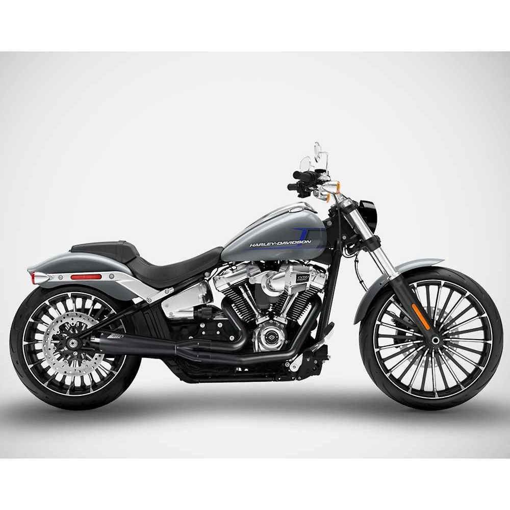 M8ソフテイル ブレイクアウト、ファットボーイ 2-1 フルエキゾーストマフラー (ブラック) ザード1