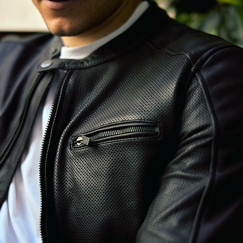 STREET MAN パンチングレザー バイクジャケット ブラック By City 5