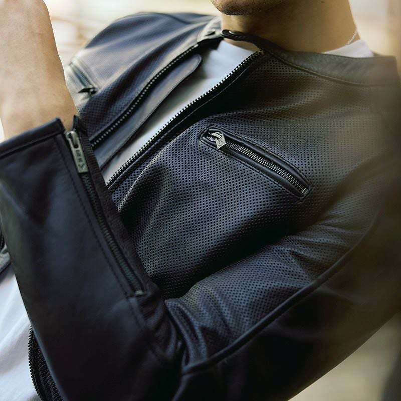 STREET MAN パンチングレザー バイクジャケット ブラック By City 6