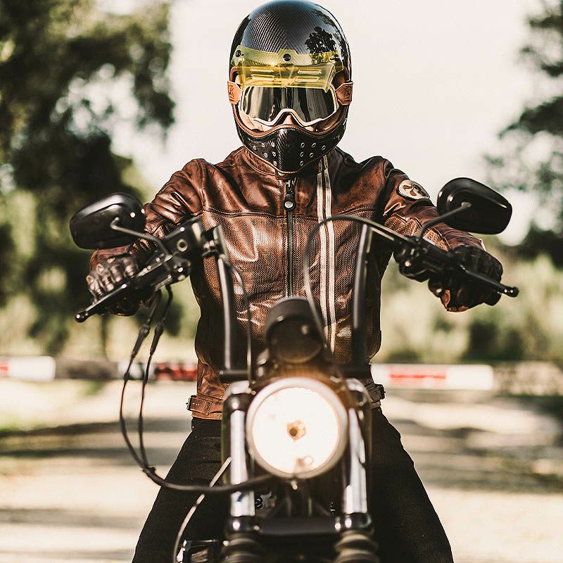 70S MAN パンチングレザー バイクジャケット ブラウン By City 5