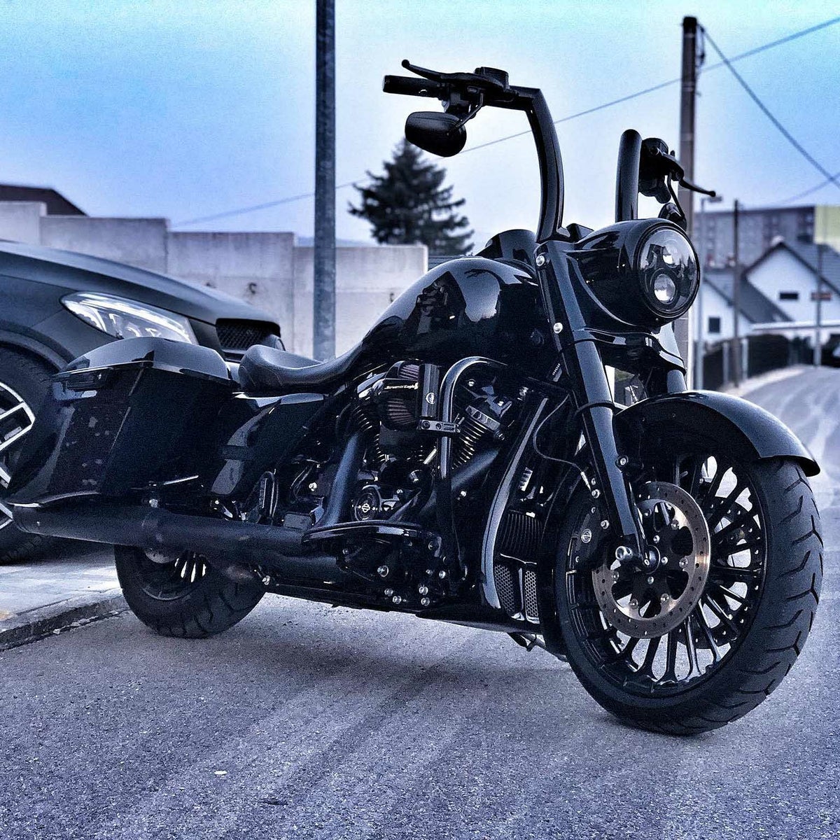 ハイボール 2インチ径 ハーレー ハンドルバー 14インチ (グロスブラック)3