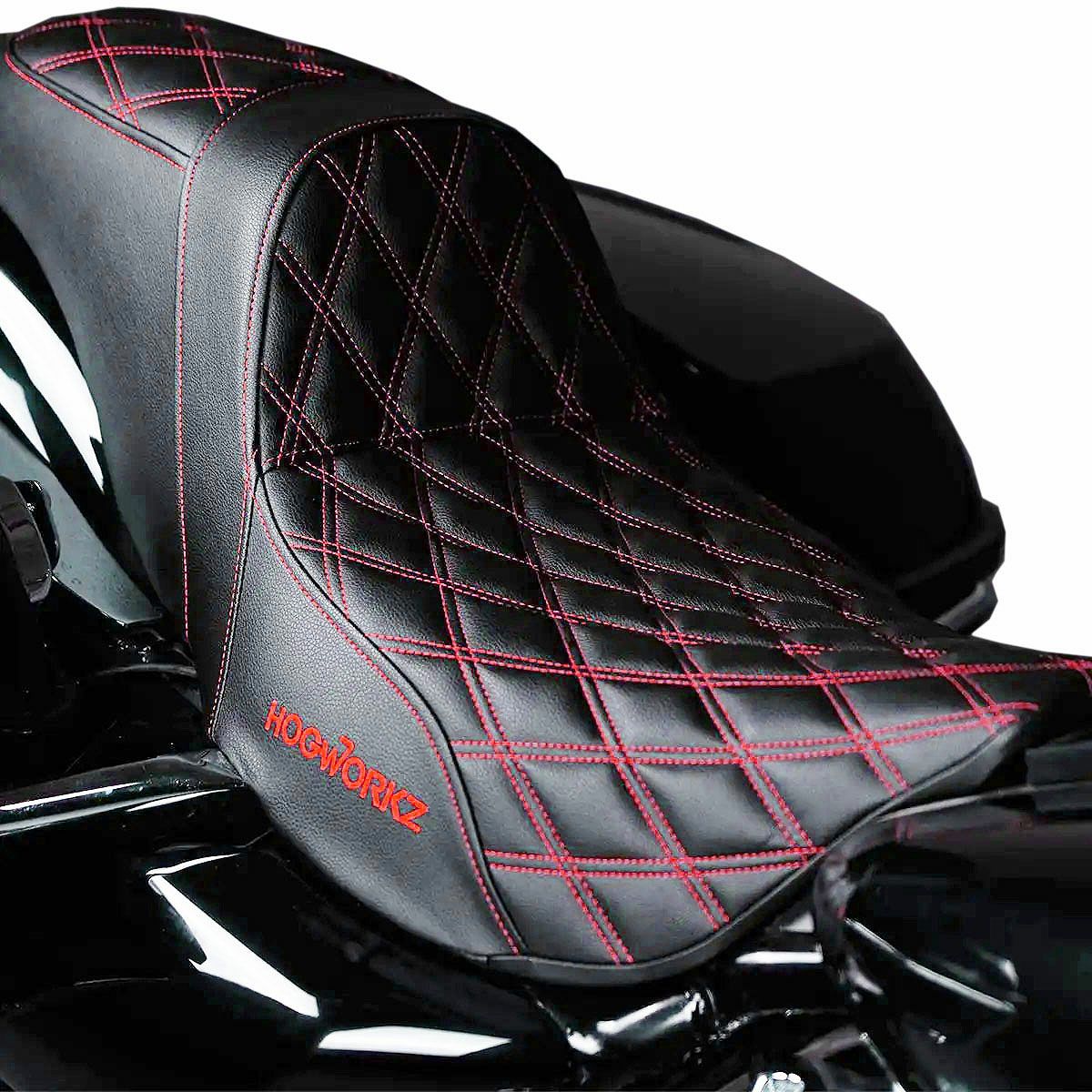 ハーレー ツーリングモデル RISE UP シート ダブルダイアモンド レッドステッチ Hog Workz（ホグワークズ）