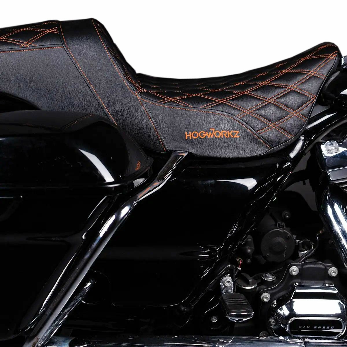 ハーレー ツーリングモデル RISE UP シート ダブルダイアモンド オレンジステッチ Hog Workz（ホグワークズ） 3