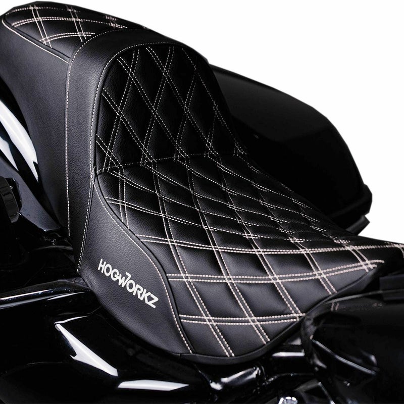ハーレー ツーリングモデル RISE UP シート ダブルダイアモンド シルバーステッチ Hog Workz（ホグワークズ）