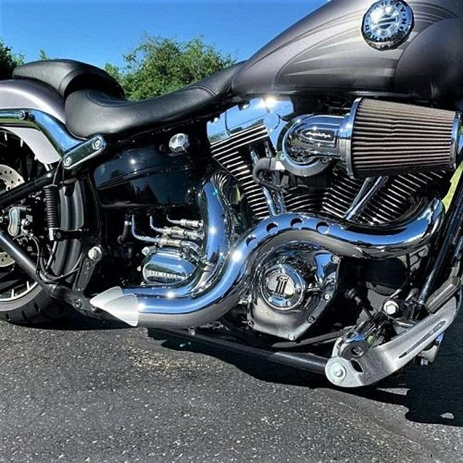 EVO/TC ソフテイル、ダイナ、ツーリング、トライク カットバック フルエキゾーストマフラー (クローム/クローム)5