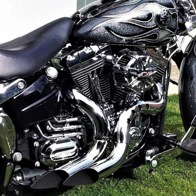 EVO/TC ソフテイル、ダイナ、ツーリング、トライク カットバック フルエキゾーストマフラー (クローム/クローム)10