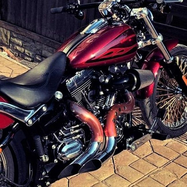 EVO/TC ソフテイル、ダイナ、ツーリング、トライク カットバック フルエキゾーストマフラー (クローム/コッパー)4