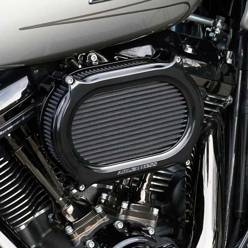 ツインカム ツーリング、ソフテイル、ダイナ 電子制御スロットル用 ステージ2 オーバルエアクリーナー (ブラック)