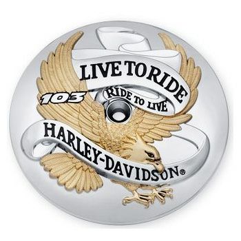 ゴールド・LIVE TO RIDEロゴ・エアクリーナートリム　103ロゴ（エボ1340、Twin Cam用）-01