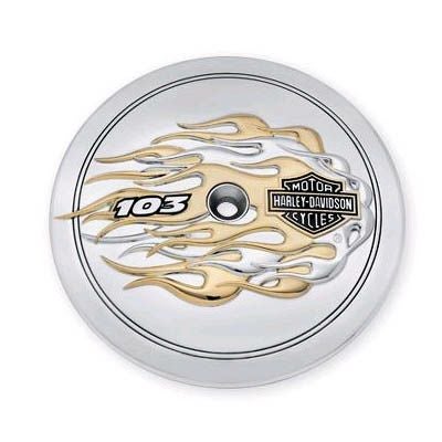 ゴールド＆クローム・フレイムコレクション・エアクリーナートリム　103ロゴ（エボ1340、Twin Cam用）-01