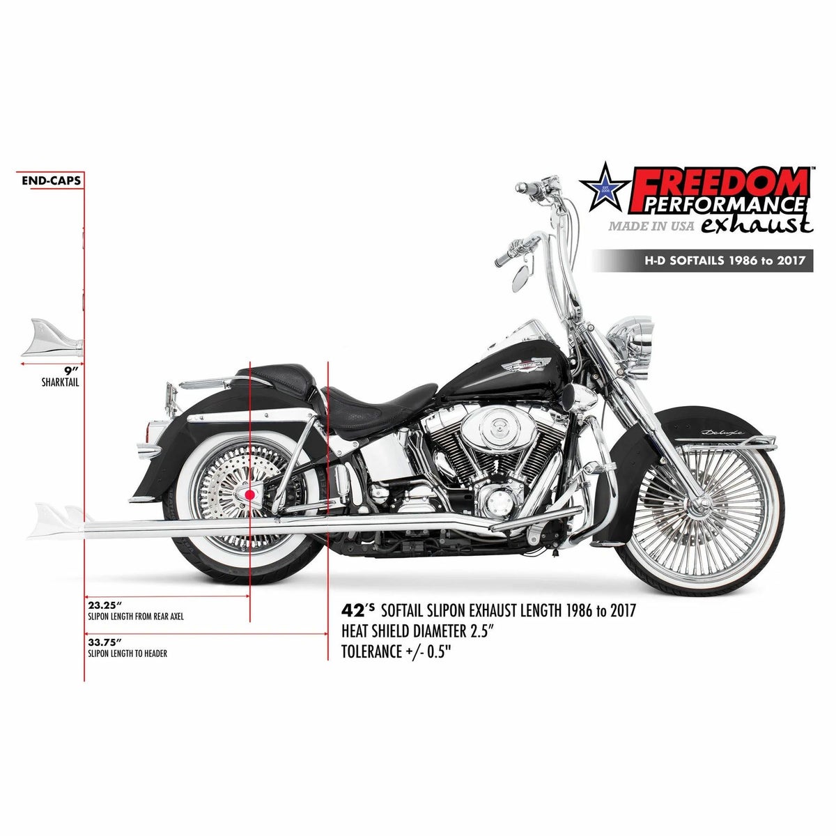 1986～2006 ソフテイル 左右両出し フィッシュテール フルエキゾーストマフラー 42インチ (クローム)1