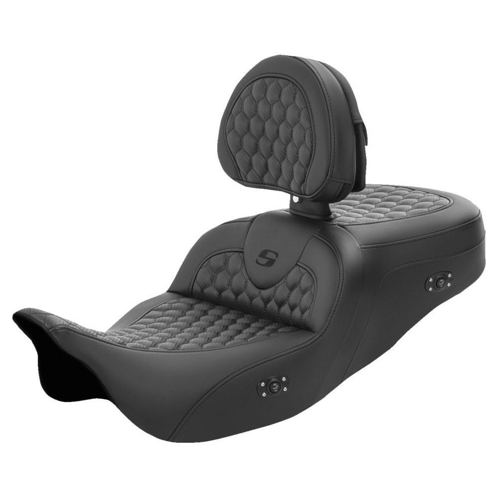 サドルマン 電熱 ヒーテッド ロードソファシート バックレスト付 ハニカムステッチ/ブラック