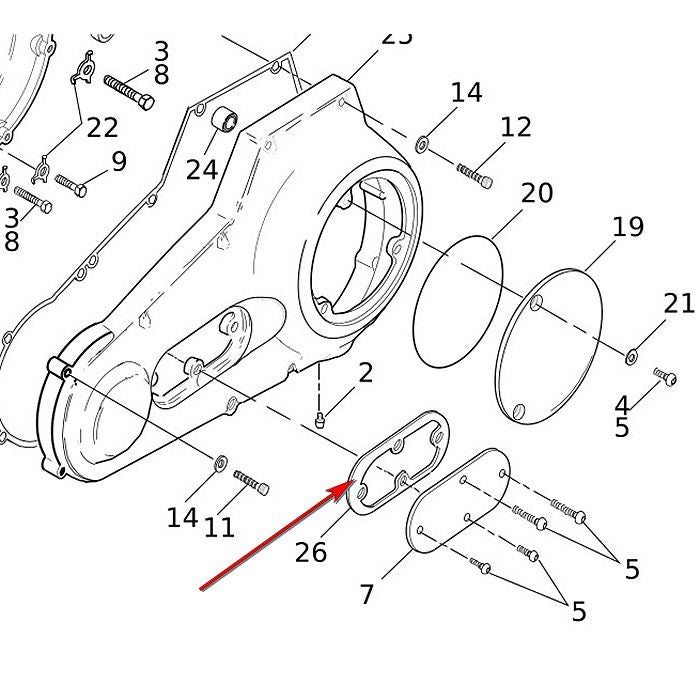 1991～2005 ダイナ、1987～2006 ソフテイル プライマリーインスペクションカバー ガスケット1