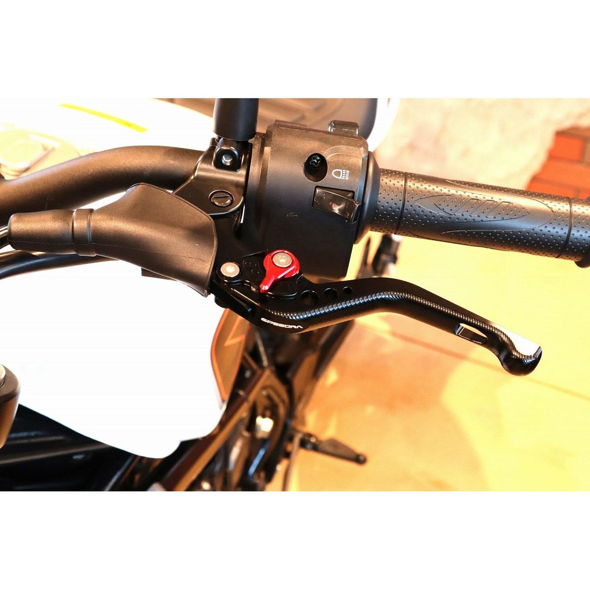 ハーレー X350、X500 ショート・アジャスタブルレバーセット (ブラック/レッド)3