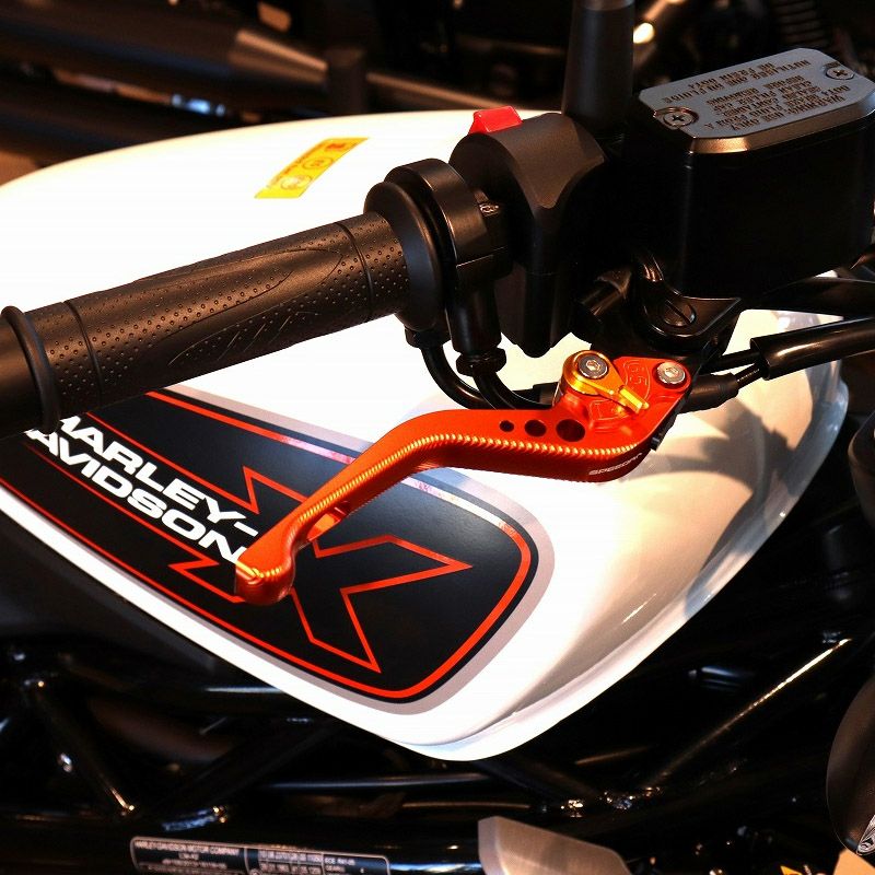 ハーレー X350、X500 ショート・アジャスタブルレバーセット (オレンジ/ゴールド)