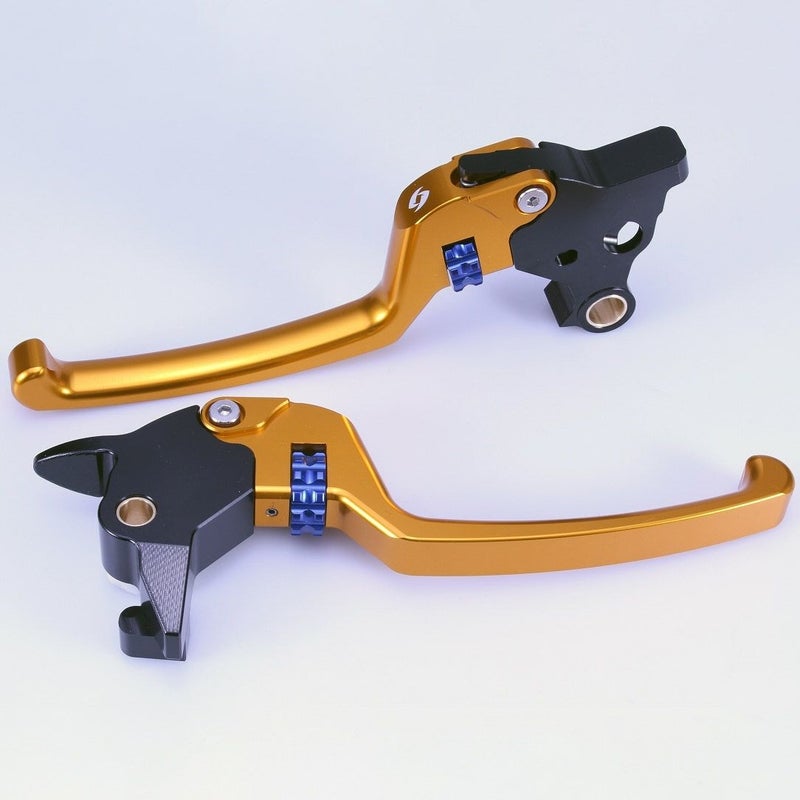 M8ソフテイル アルミ アジャスタブルレバーセット スタンダードタイプ (ゴールド/ブルー)