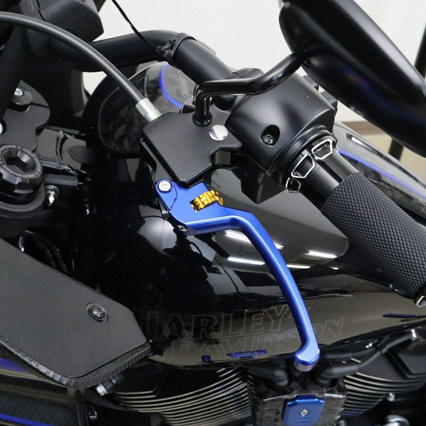 M8ソフテイル アルミ アジャスタブルレバーセット スタンダードタイプ (ブルー/ゴールド)