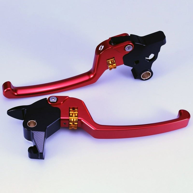 M8ソフテイル アルミ アジャスタブルレバーセット スタンダードタイプ (レッド/ゴールド)