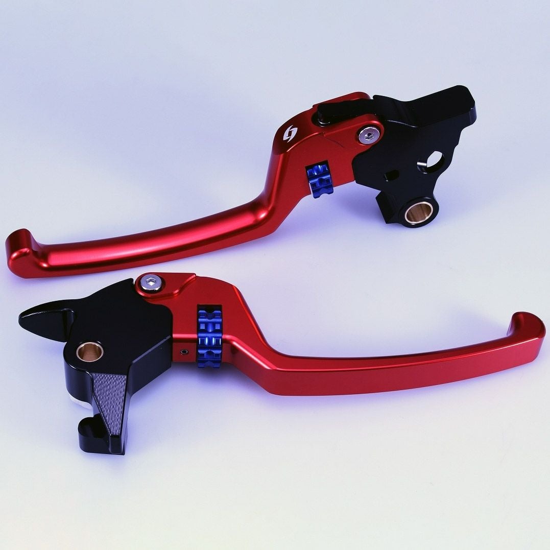 M8ソフテイル アルミ アジャスタブルレバーセット スタンダードタイプ (レッド/ブルー)