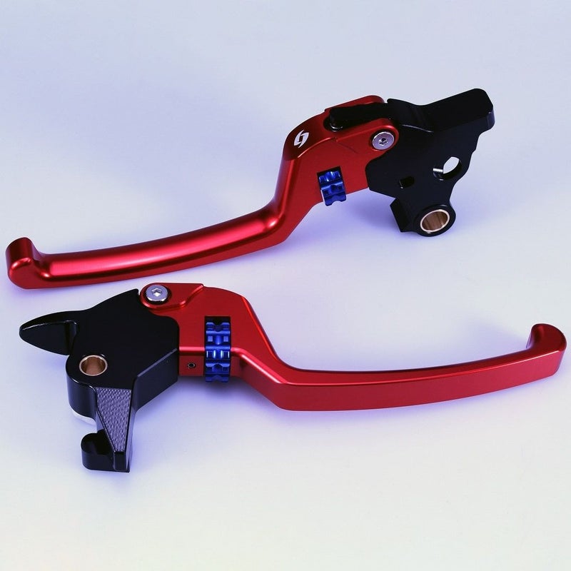 M8ソフテイル アルミ アジャスタブルレバーセット スタンダードタイプ (レッド/ブルー)