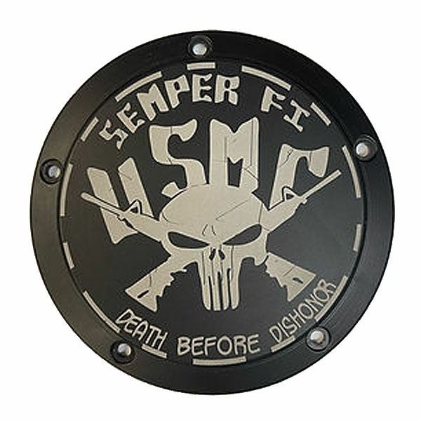 ハーレー ツインカム用 MARINE CORPS SEMPER FI#2デザイン ダービーカバー フラットブラック VICBAGGERS