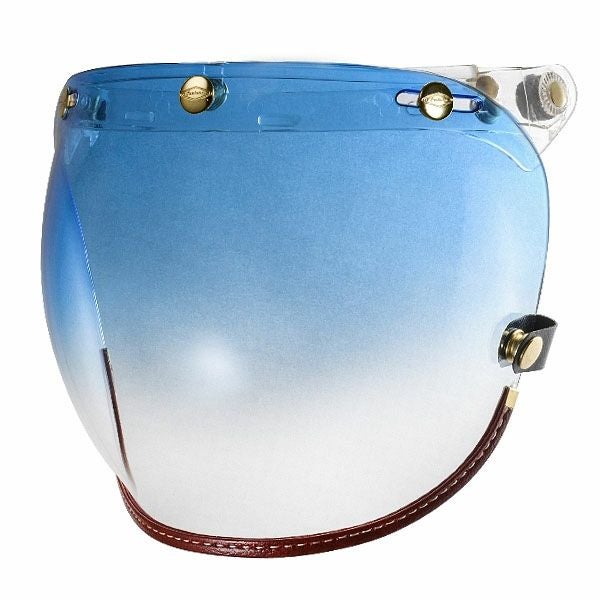 フリップアップ バブルシールド ブラウンレザートリム グラデーションブルースモーク feture