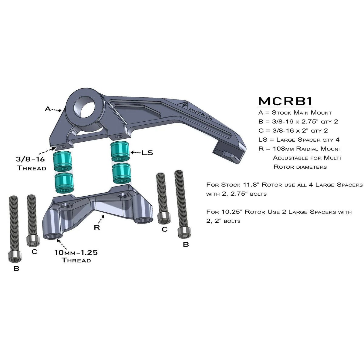 2009以降 ツーリング ラジアルマウント・リアブレーキキャリパーブラケット 108mmボルトピッチ (ブラック)2