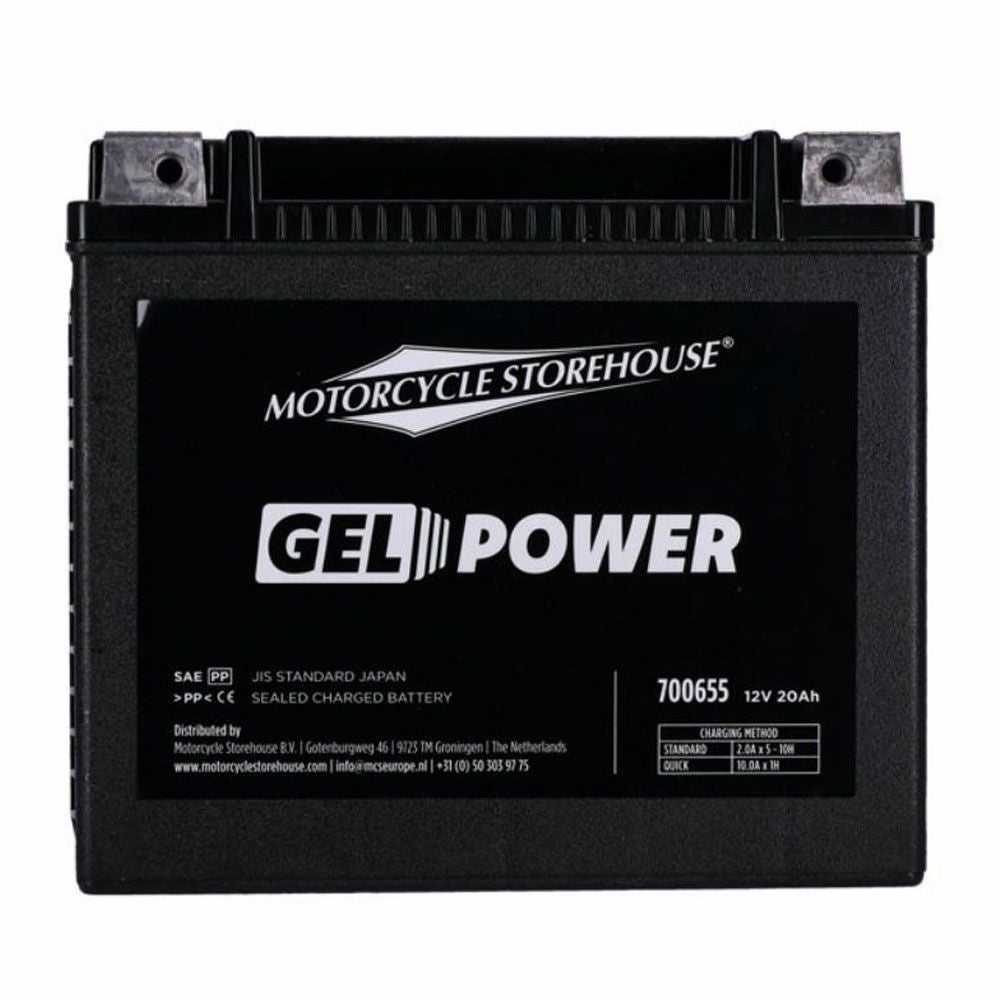 ソフテイル、ダイナ、V-ROD用 GELバッテリー 20Ah、360CCA MCS 