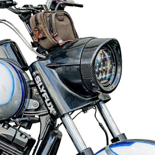 ツーリング、FLソフテイル バイザースタイル・カーボンヘッドライトトリムリング (グロス仕上げ)