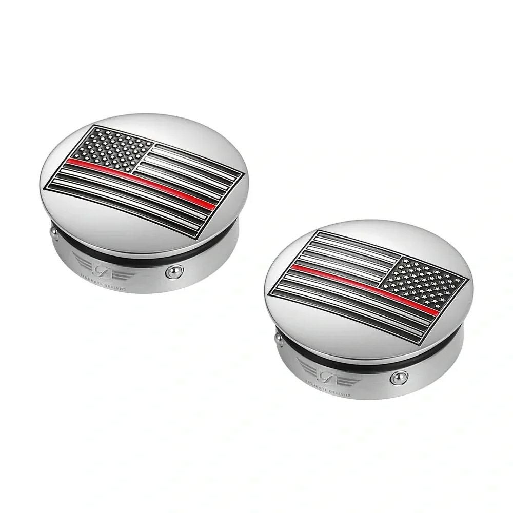 ツーリング、トライク スイングアーム ピボットカバー レッドライン入り星条旗デザイン (シルバー)