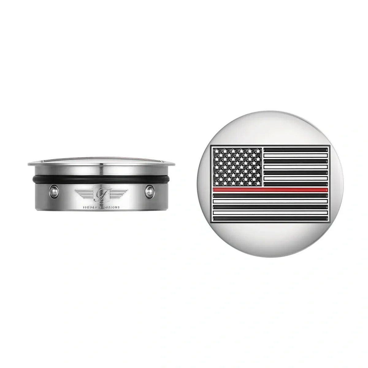 ツーリング、トライク スイングアーム ピボットカバー レッドライン入り星条旗デザイン (シルバー)1