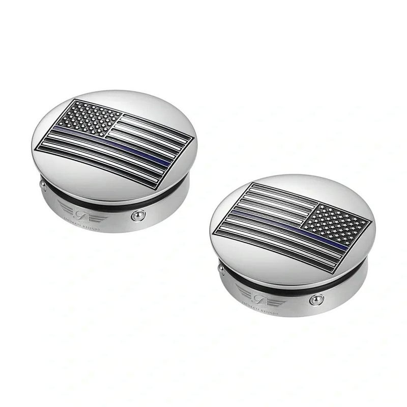 ツーリング、トライク スイングアーム ピボットカバー ブルーライン入り星条旗デザイン (シルバー)