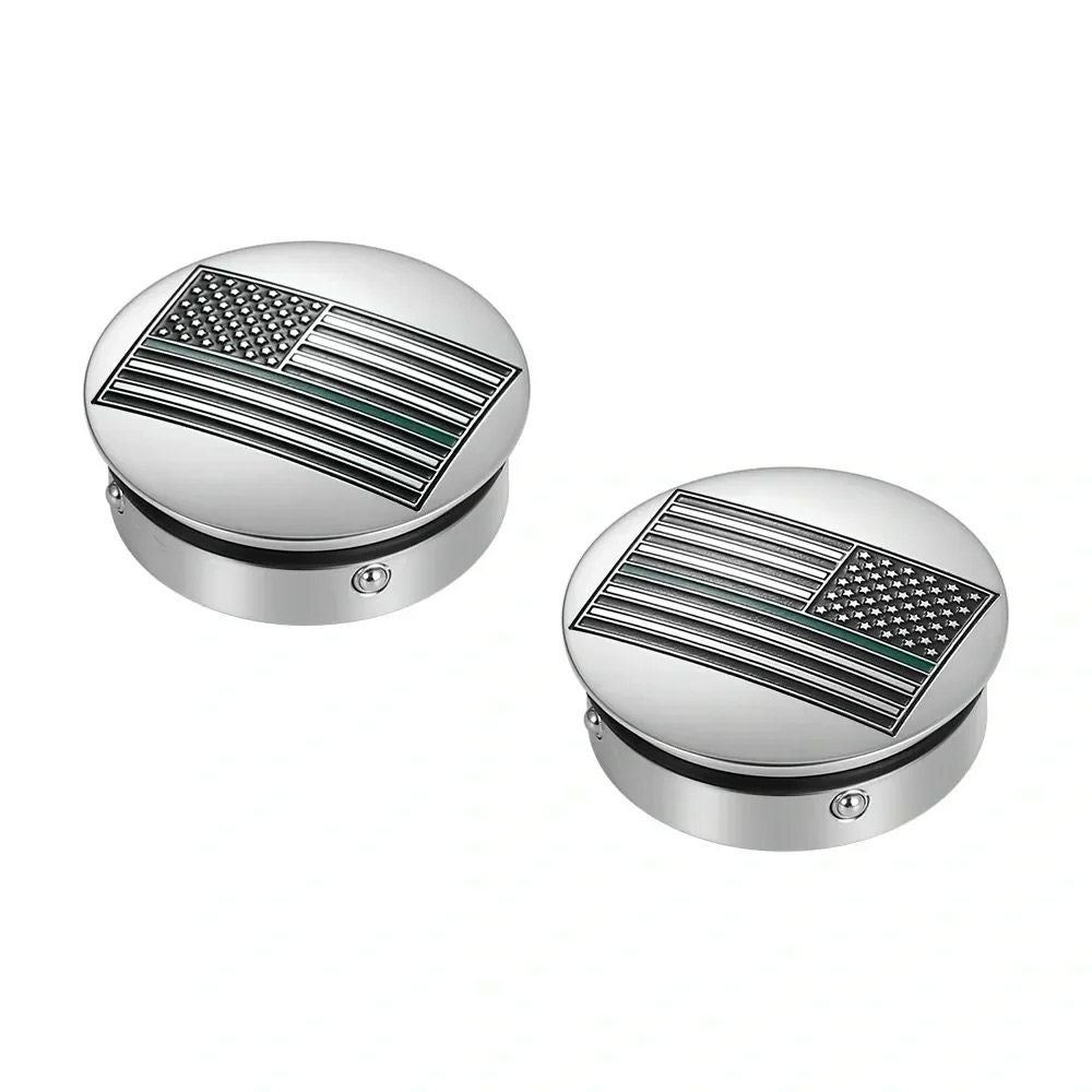 ツーリング、トライク スイングアーム ピボットカバー グリーンライン入り星条旗デザイン (シルバー)