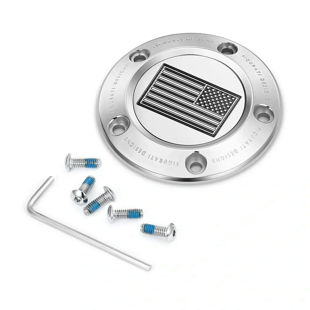 ツインカム ツーリング、ダイナ、ソフテイル、トライク タイマーカバー 星条旗デザイン (シルバー)