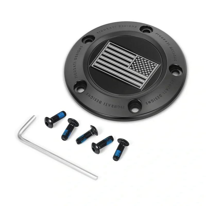 ツインカム ツーリング、ダイナ、ソフテイル、トライク タイマーカバー 星条旗デザイン (ブラック)