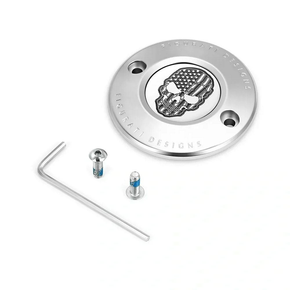  M8 ツーリング、トライク、ソフテイル タイマーカバー 星条旗スカルデザイン (シルバー)