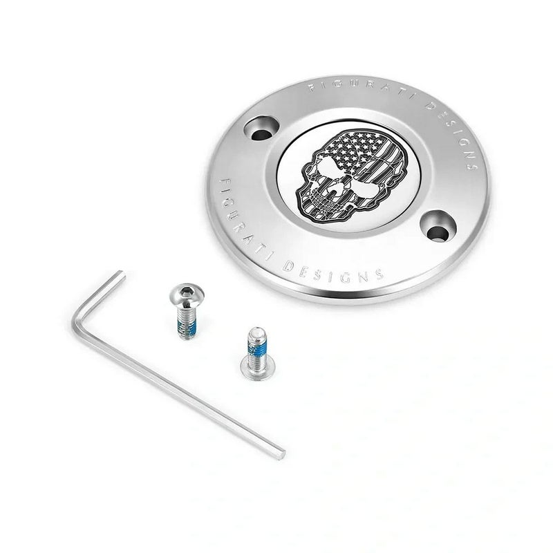  M8 ツーリング、トライク、ソフテイル タイマーカバー 星条旗スカルデザイン (シルバー)