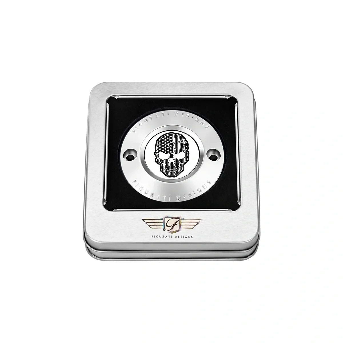  M8 ツーリング、トライク、ソフテイル タイマーカバー 星条旗スカルデザイン (シルバー)2